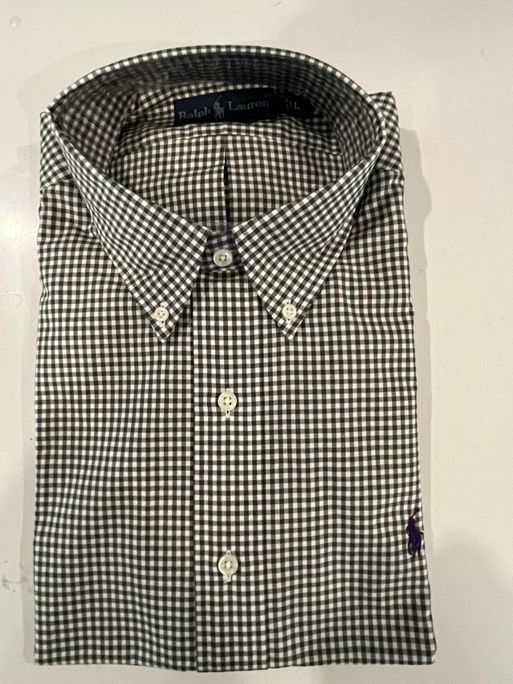 Ralph Lauren Black & White Mini Gingham Button-Down Shirt Dress Shirt Large NWT